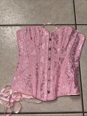 Pink Satin Brocade Corset Top